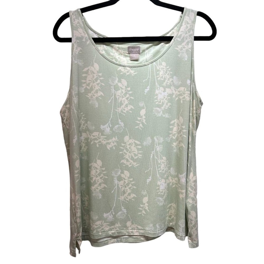 Chico's Size 2 Soft Mint Green Floral Print Tank Shell Sleeveless Top‎ Large